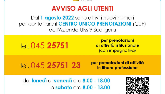 NUOVI NUMERI CENTRO UNICO DI PRENOTAZIONE (CUP)